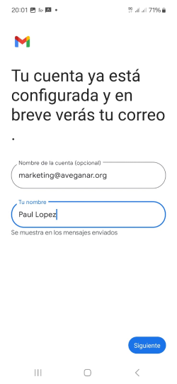 Verifica y si es necesario modifica tu nombre y dale a siguiente