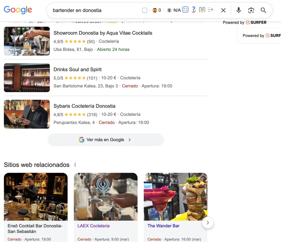 LAEX Coctelería aparece en el bloque Sitios web relacionados de esta búsqueda.